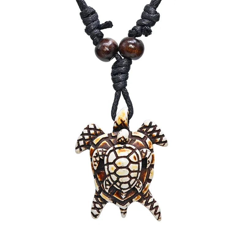 Surfer Necklace Sea Turtle Pendant Men Choker Inca Jewelry Nautical Style Imitation Yak Bone Necklaces Amulet Wax Cord Adjustabl