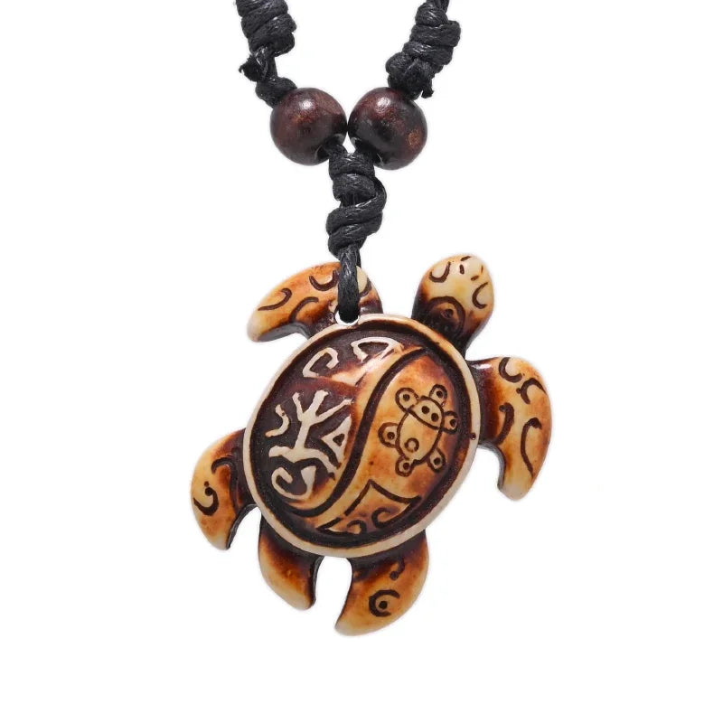 Surfer Necklace Sea Turtle Pendant Men Choker Inca Jewelry Nautical Style Imitation Yak Bone Necklaces Amulet Wax Cord Adjustabl