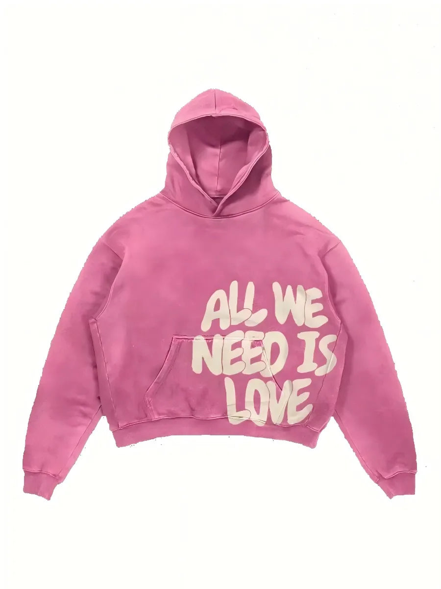 Men Washed Letter Hoodie Sweatshirts Harajuku Lazy Style Tops Fashionable Clothing