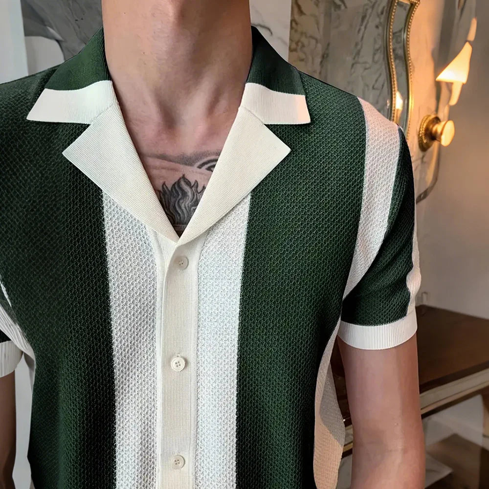 Men's Short Sleeve Summer Shirts Retro Knit Lapel Business Soft Light Casual Breathable Polo Knitwear Tops US Size