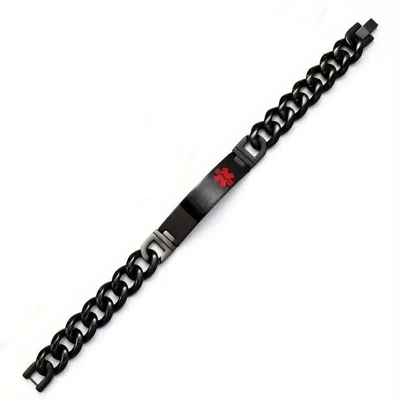 Blank Curved Bar Stainless Steel Medical Alert Bracelet Patient Disease Awareness Link Chain Red ID for Men Bangle Metal Jewelry
