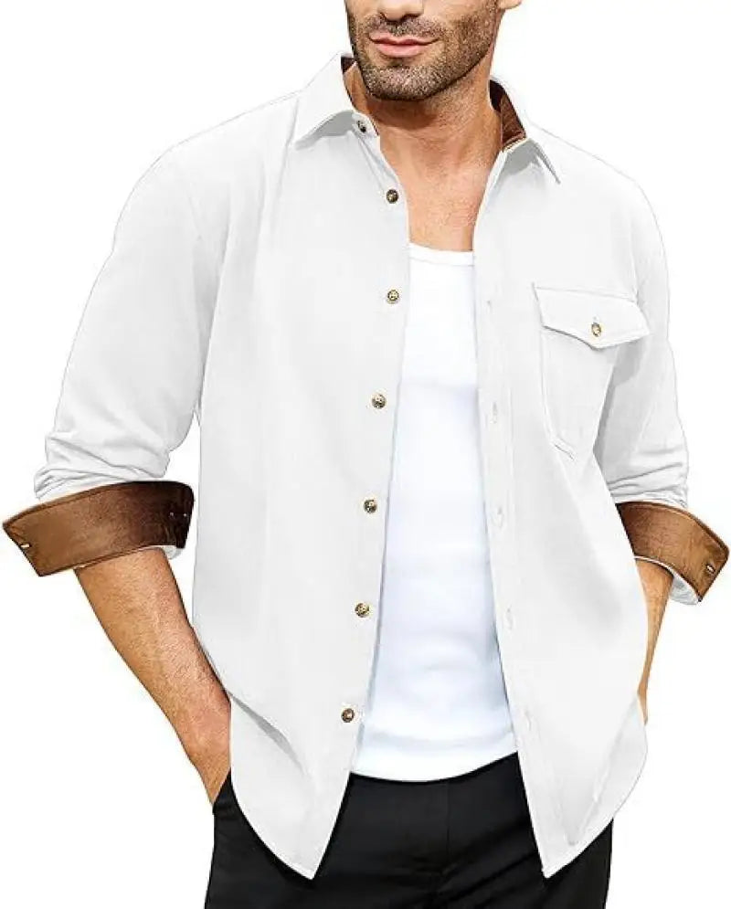 2025 Autumn and Winter New European and American Men's Youth Casual Shirt Spot Grinding