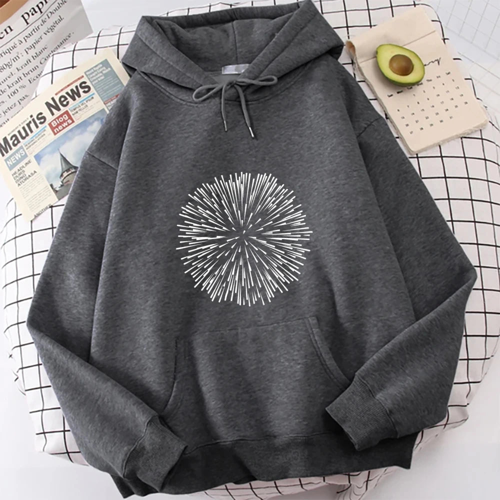 Burst Pattern Hoodie Artistic Firework Print Casual Loose Long Sleeved Stylish Comfortable Fashionable Daily Comfortable Wear