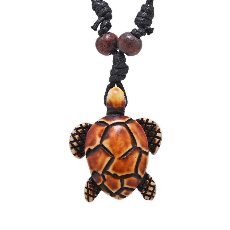 Surfer Necklace Sea Turtle Pendant Men Choker Inca Jewelry Nautical Style Imitation Yak Bone Necklaces Amulet Wax Cord Adjustabl