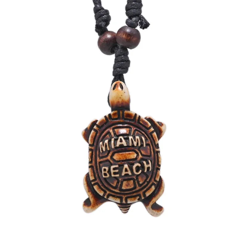 Surfer Necklace Sea Turtle Pendant Men Choker Inca Jewelry Nautical Style Imitation Yak Bone Necklaces Amulet Wax Cord Adjustabl