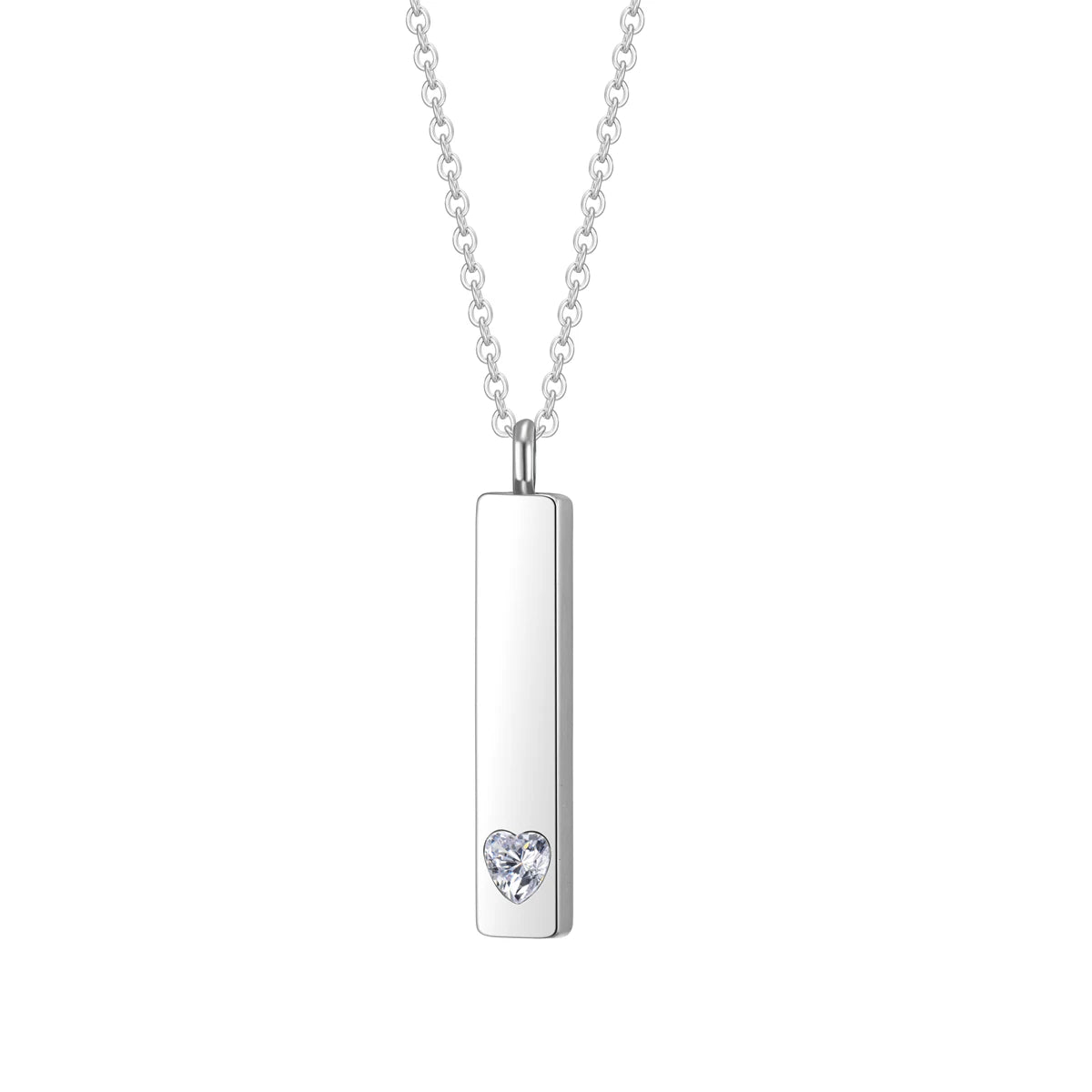 Stainless Steel Cube Memorial Ashes Pendant Heart Crystal Cremation Urn Necklace Keepsake Jewelry