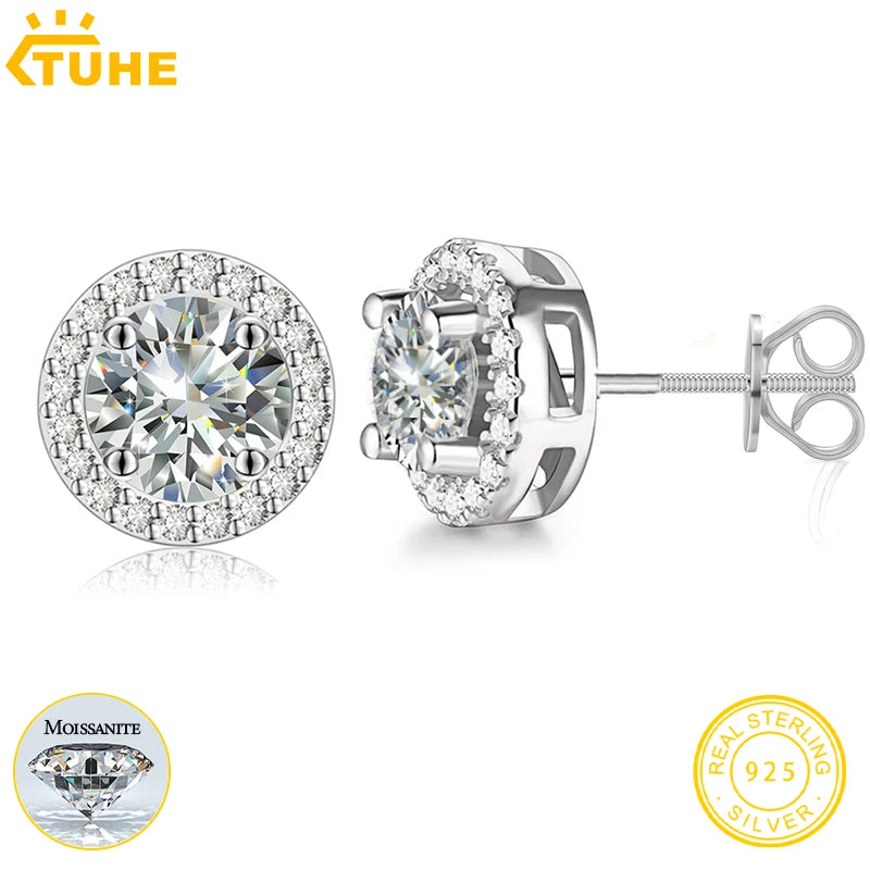 TUHE Unisex VVS1 Moissanite Women Earrings 925 Silver Fine Jewelry Earings 3MM/4MM/5MM 925 Silver Fashion Earrings Women Gift