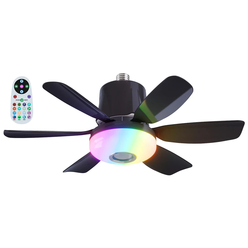 Socket Fan Light with Remote Ceiling Fan with Light Dimmable Socket Ceiling Fan RGB Light LED Light Fan for Living Room Bedroom