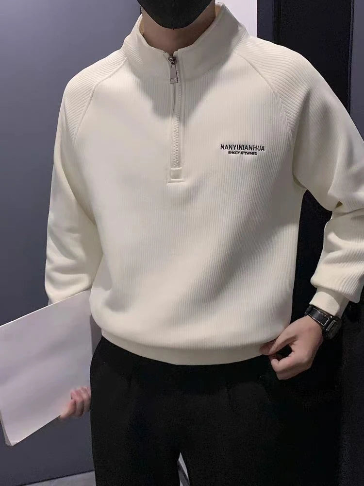 Fleece-Lined Warm Sweatshirts for Men No Brand Luxury Aesthetic Streetwear Tops Simple Emo Welcome Deal with Zipper Man Pullover