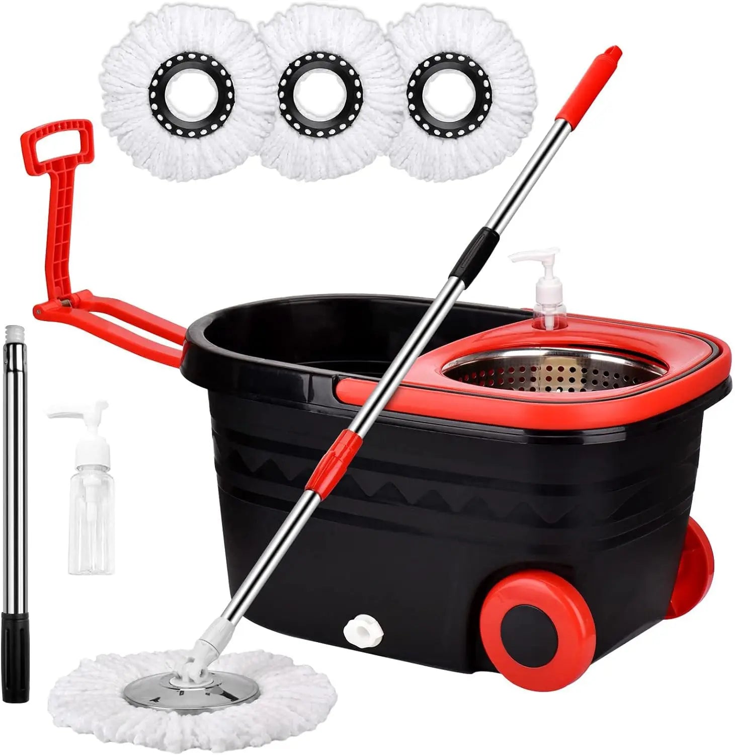 Spin Mop Bucket Sets 360° Spinning Floor Cleaning System with 3 Microfiber Replacement Heads, Extended Handle Household Item