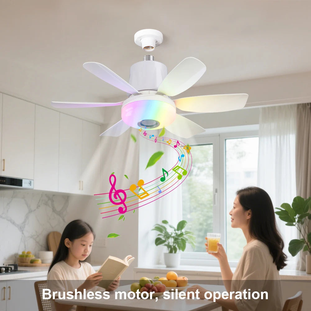 Socket Fan Light with Remote Ceiling Fan with Light Dimmable Socket Ceiling Fan RGB Light LED Light Fan for Living Room Bedroom