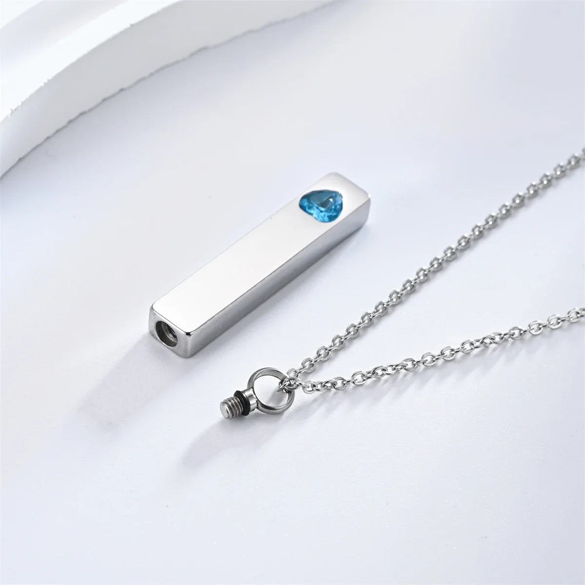 Stainless Steel Cube Memorial Ashes Pendant Heart Crystal Cremation Urn Necklace Keepsake Jewelry