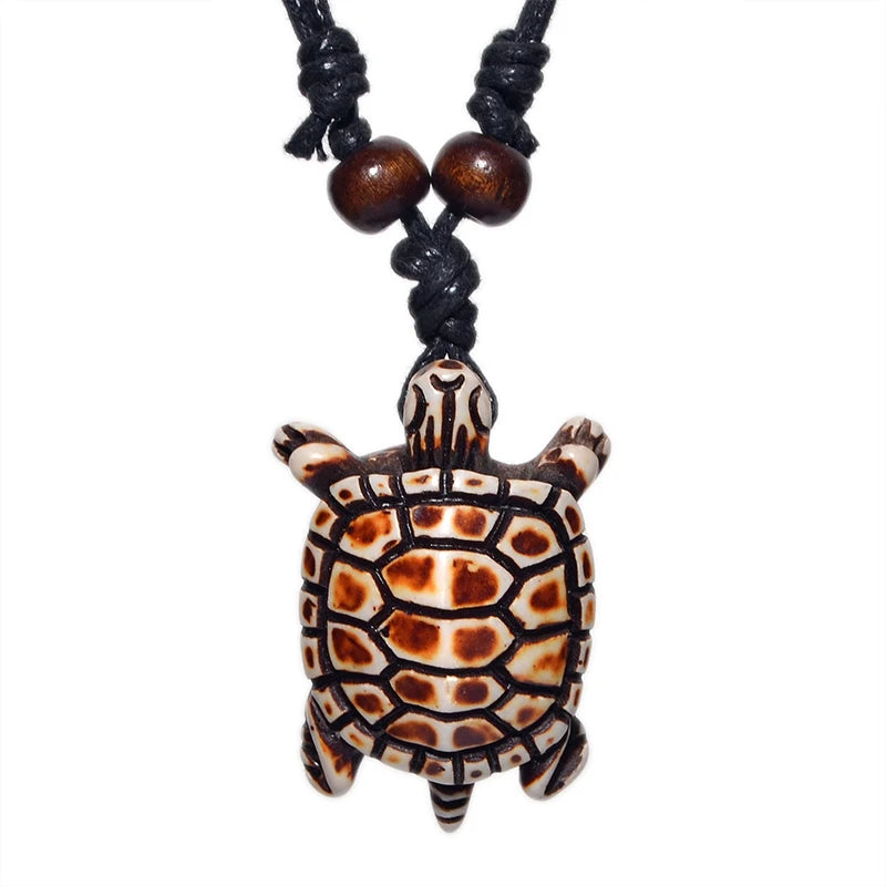 Surfer Necklace Sea Turtle Pendant Men Choker Inca Jewelry Nautical Style Imitation Yak Bone Necklaces Amulet Wax Cord Adjustabl