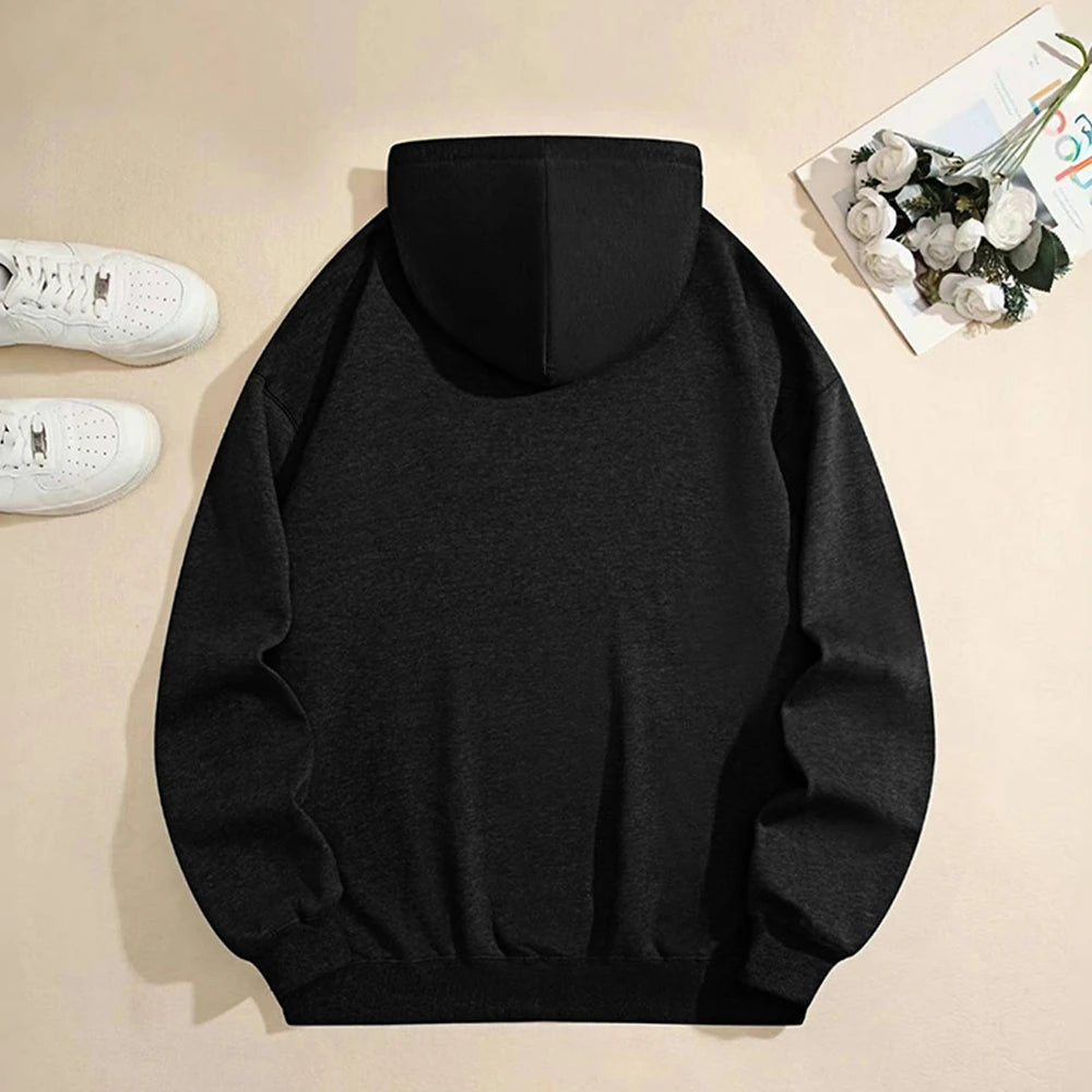 High Quality Comfortable Streetwear Hoodie Trendy Casual Black Style Top With Iced Drinks Print Fashion Daily Wear