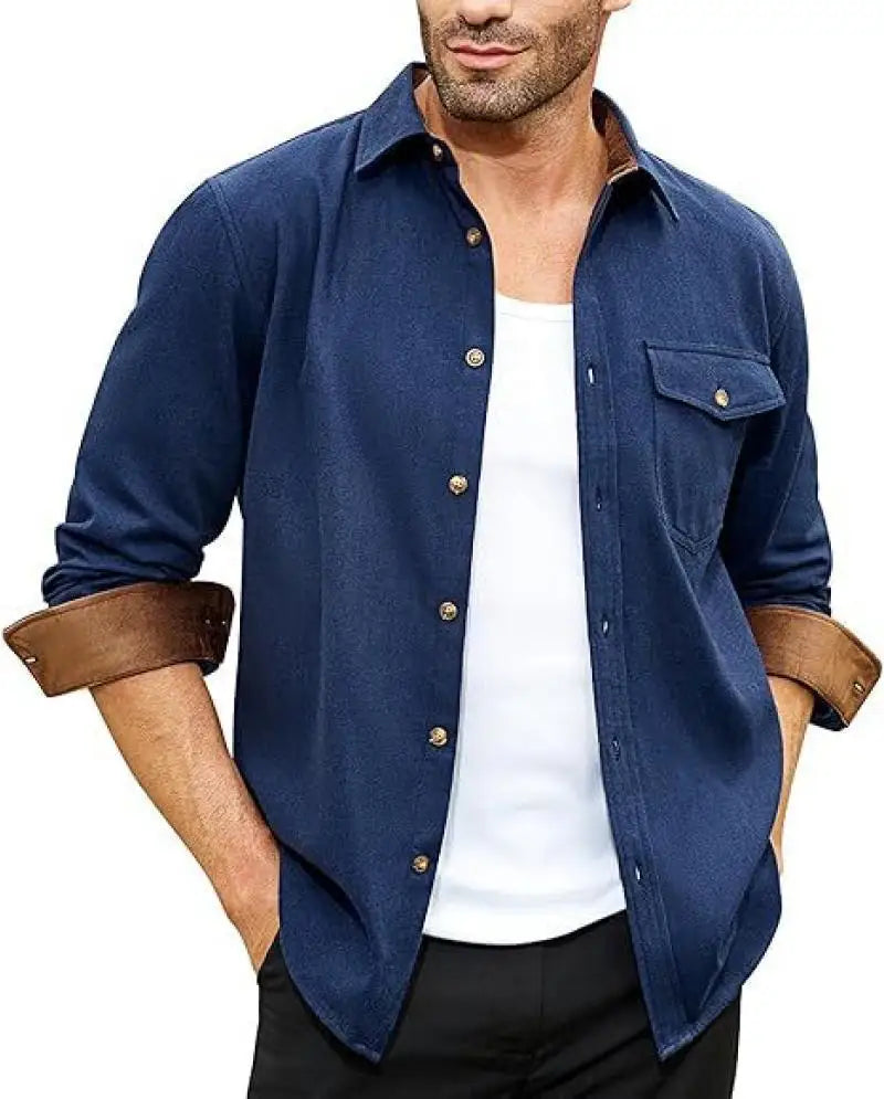 2025 Autumn and Winter New European and American Men's Youth Casual Shirt Spot Grinding
