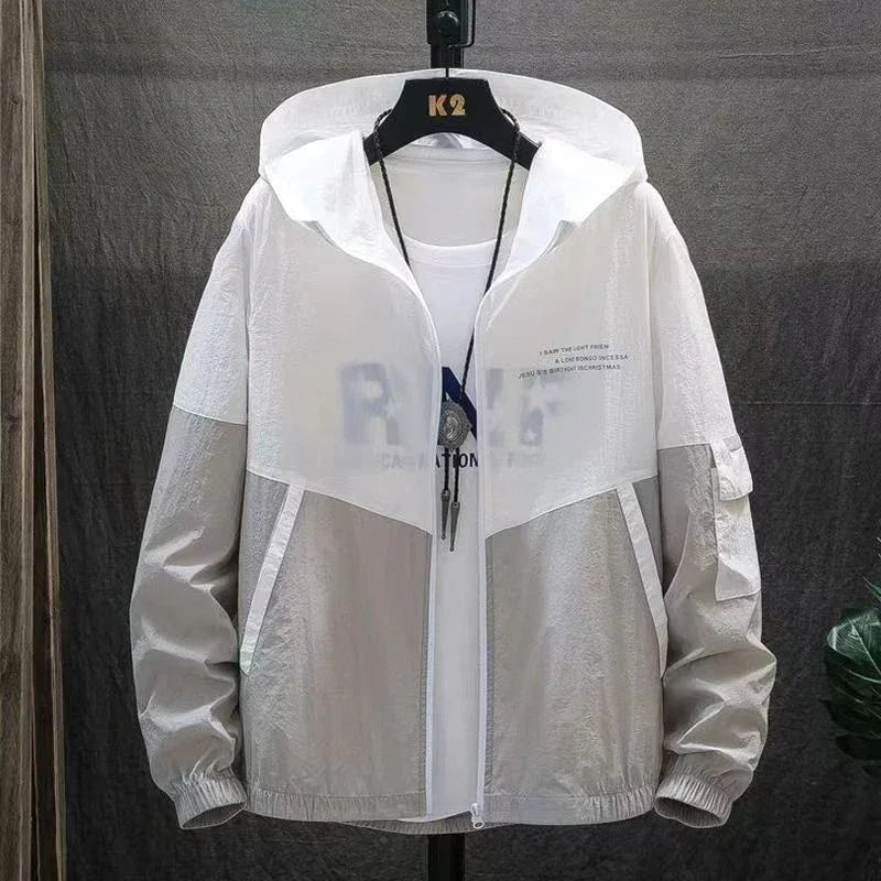 2025 Summer Skin Coats Men Ultra Light UV Sun Protection Big Size Hooded Windbreaker Jacket Men Striped Casual Outwear