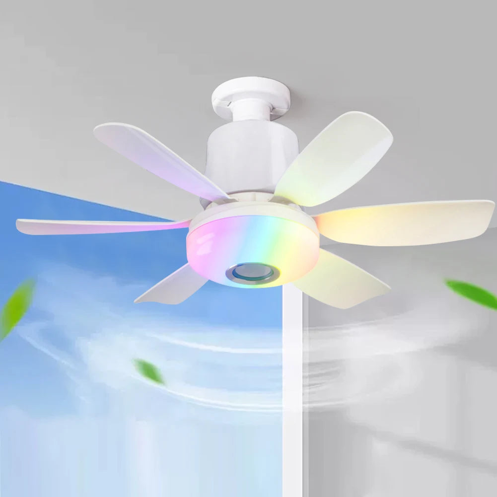 Socket Fan Light with Remote Ceiling Fan with Light Dimmable Socket Ceiling Fan RGB Light LED Light Fan for Living Room Bedroom