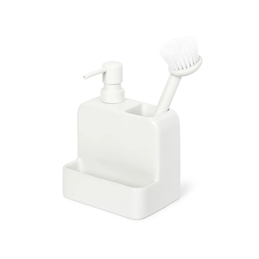 Ceramic Liquid Soap Pump with Brush Holder Easy Pump Operation Multi-Functional Dispenser Kitchen Bathroom Organizing Essentials