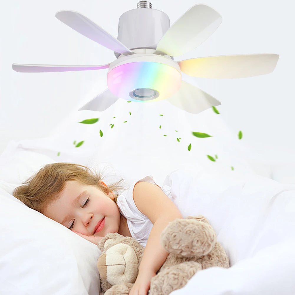 Socket Fan Light with Remote Ceiling Fan with Light Dimmable Socket Ceiling Fan RGB Light LED Light Fan for Living Room Bedroom