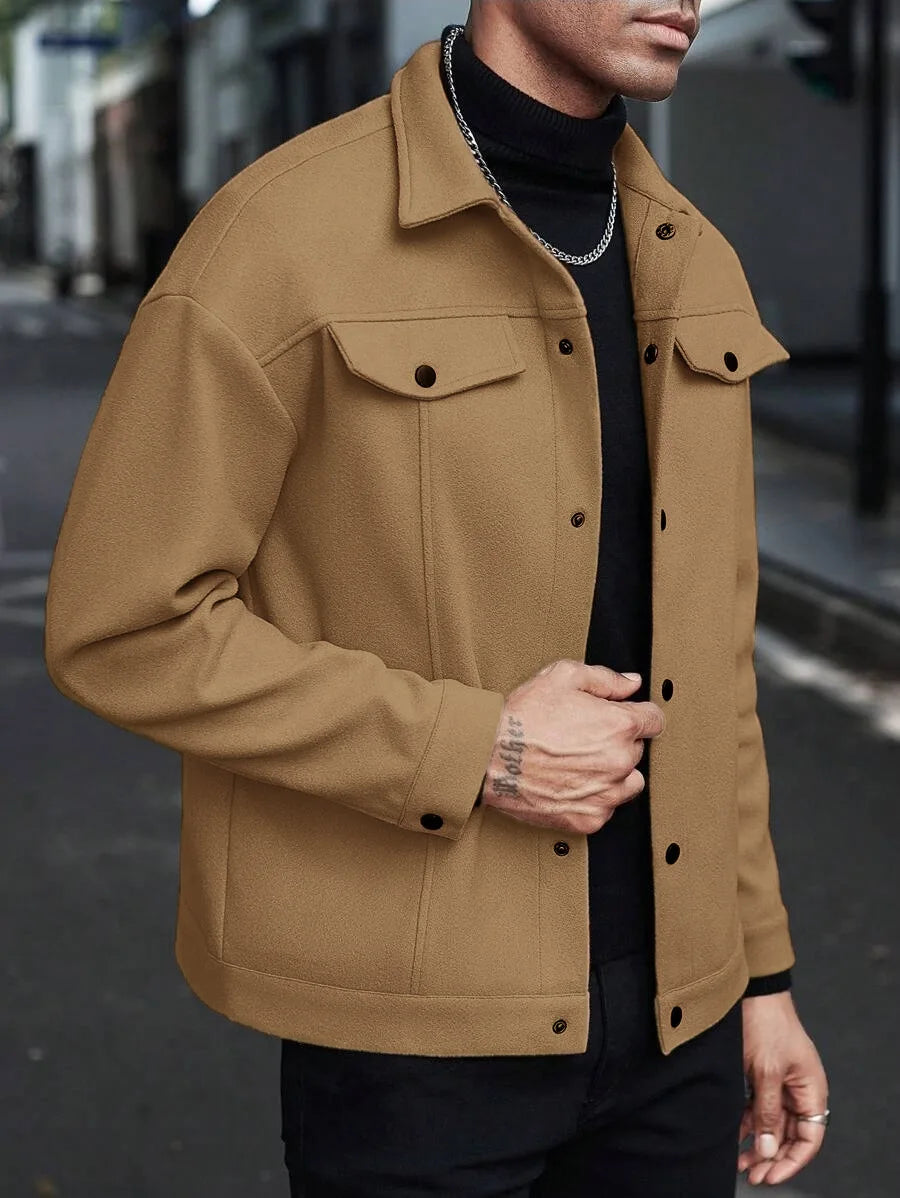 2025 autumn and winter new style, turtleneck woolen jacket, men's casual sports business jacket, pure color, classic version