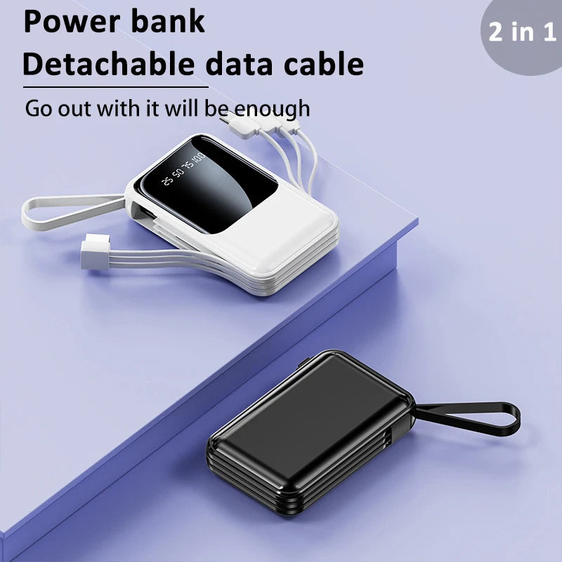 10000mAh portable power bank built-in 4 charging cables LED light Type-C/USB port Applicable to iPhone/Android, etc Electronics