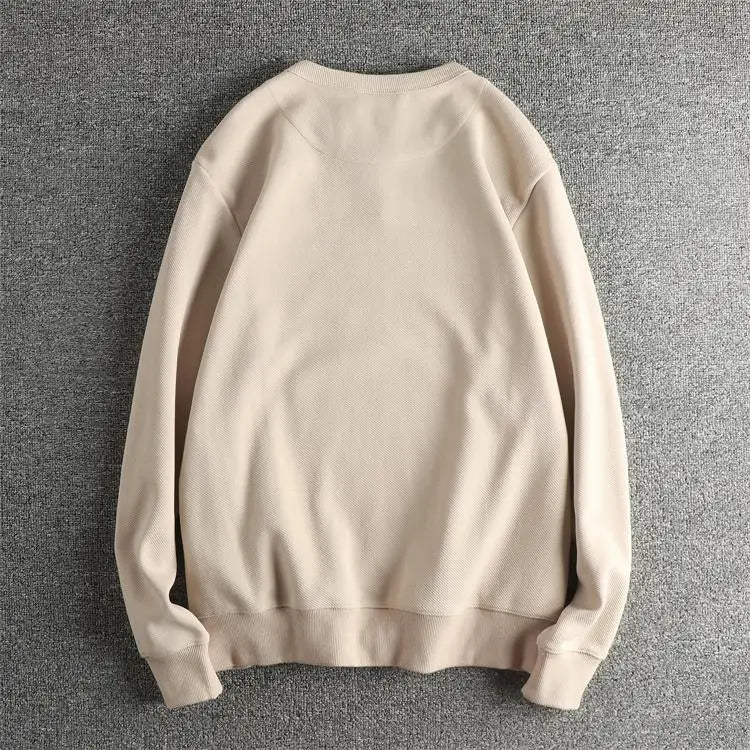 2025 Autumn New American Retro Solid Color Twill Knitted Sweatshirts Men's Fashion Washed Hoodies Casual High Quality Pullovers
