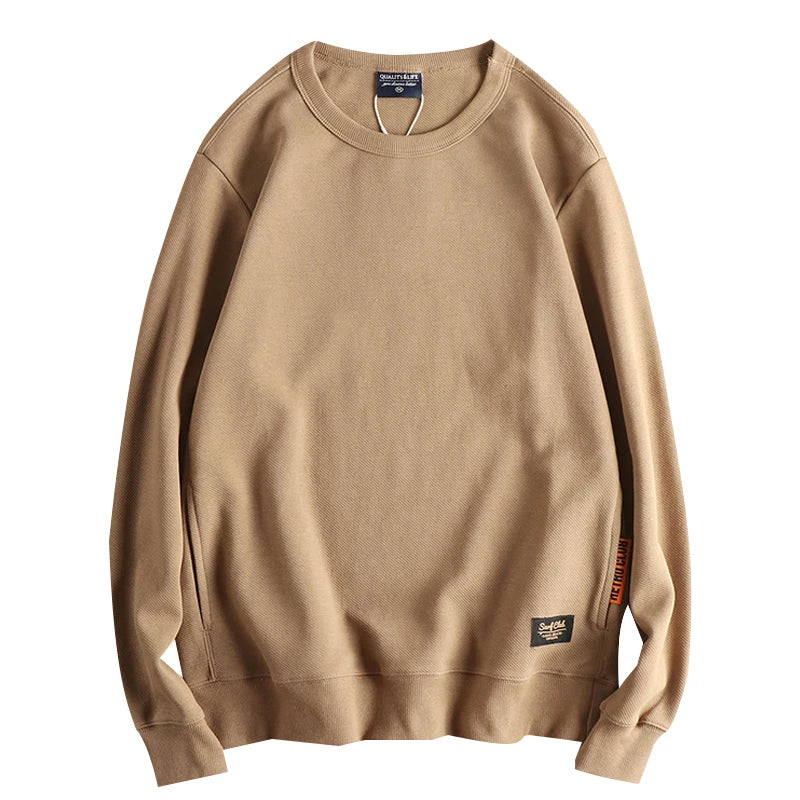 2025 Autumn New American Retro Solid Color Twill Knitted Sweatshirts Men's Fashion Washed Hoodies Casual High Quality Pullovers