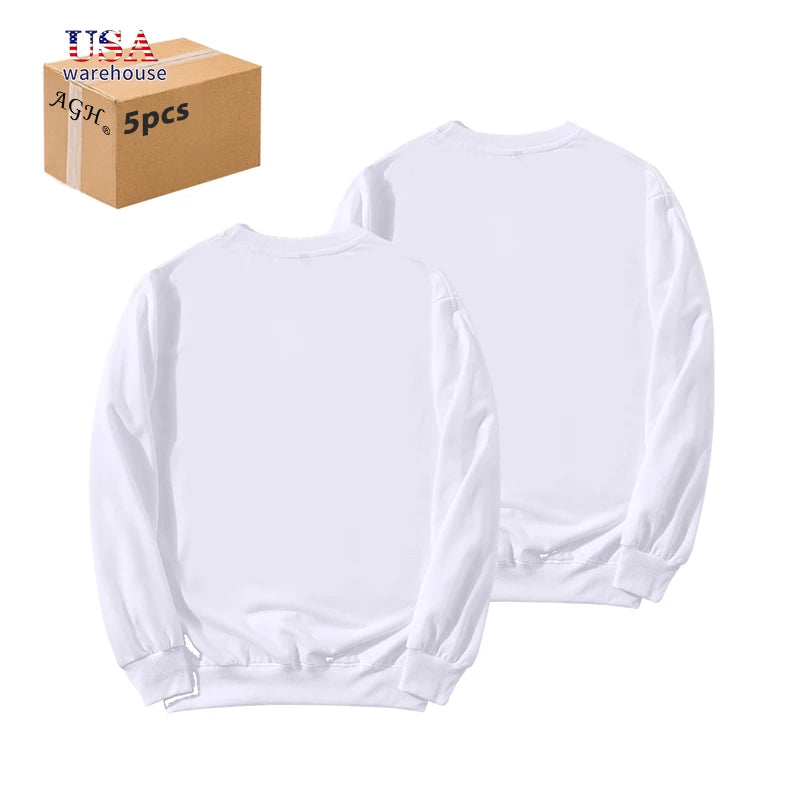 5pcs L USA Sizes 100% Polyester Sublimation Blank White Hoodies Sweatshirt for Heat Press Printing He