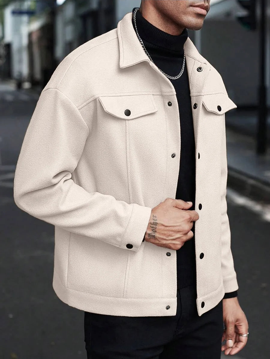 2025 autumn and winter new style, turtleneck woolen jacket, men's casual sports business jacket, pure color, classic version