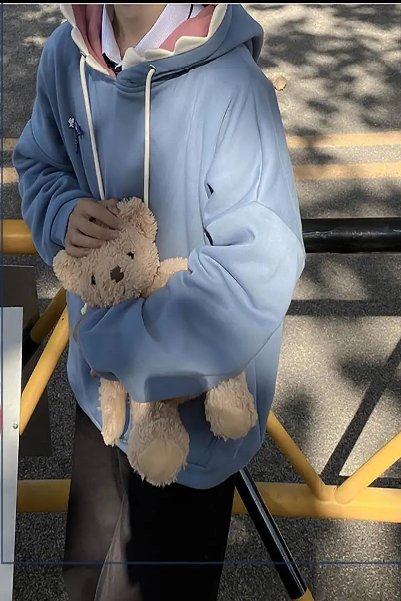 2025 Fall Japanese Kawaii Shark Hoodie - Plush Fleece Oversized Unisex Pullover with Fun Ear Hood Club outfits for women 2025