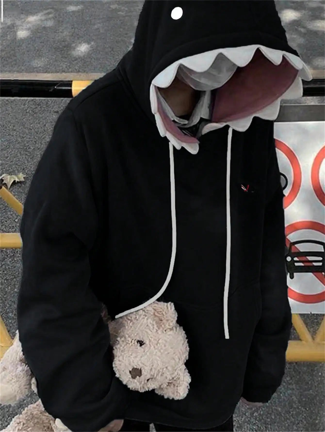 2025 Fall Japanese Kawaii Shark Hoodie - Plush Fleece Oversized Unisex Pullover with Fun Ear Hood Club outfits for women 2025