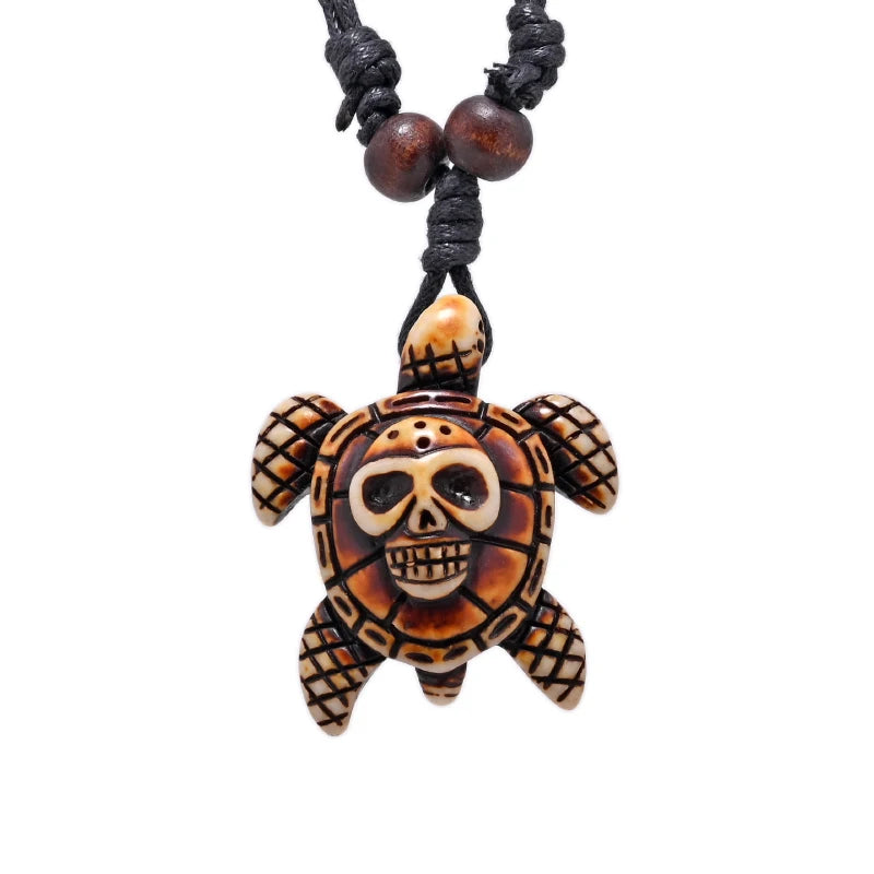 Surfer Necklace Sea Turtle Pendant Men Choker Inca Jewelry Nautical Style Imitation Yak Bone Necklaces Amulet Wax Cord Adjustabl