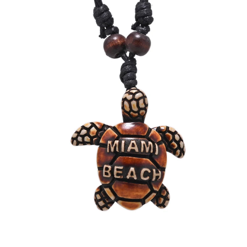 Surfer Necklace Sea Turtle Pendant Men Choker Inca Jewelry Nautical Style Imitation Yak Bone Necklaces Amulet Wax Cord Adjustabl
