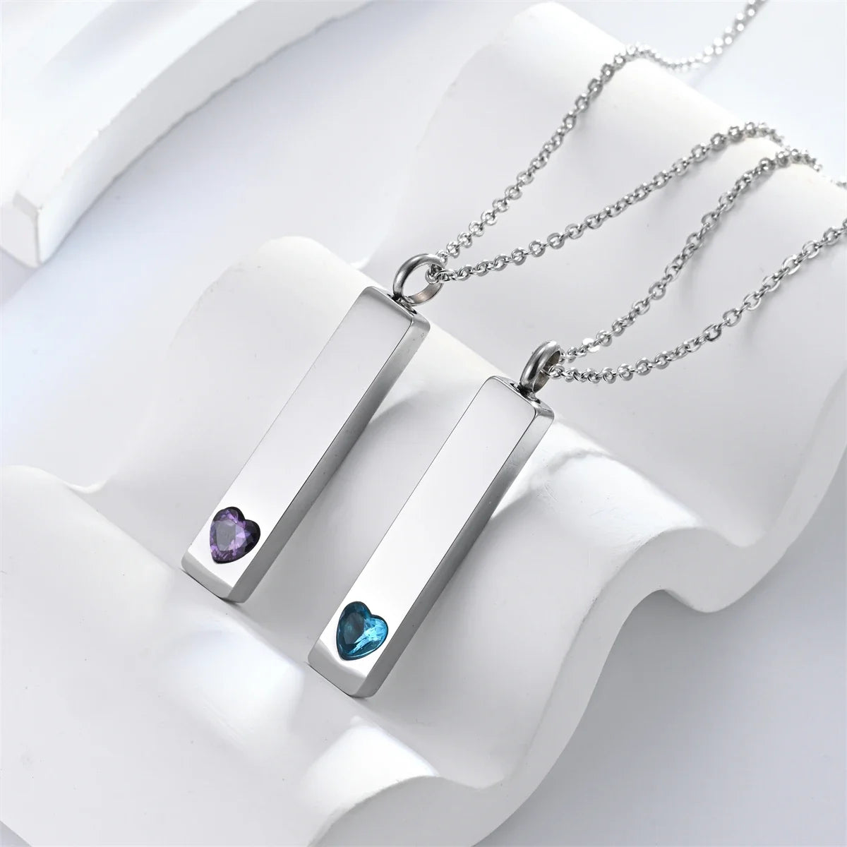 Stainless Steel Cube Memorial Ashes Pendant Heart Crystal Cremation Urn Necklace Keepsake Jewelry