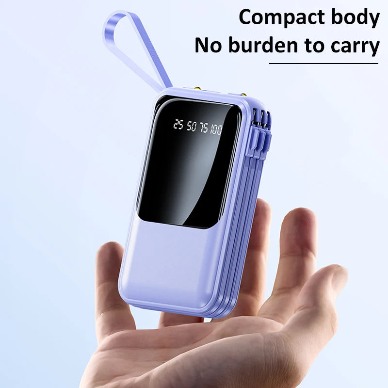 10000mAh portable power bank built-in 4 charging cables LED light Type-C/USB port Applicable to iPhone/Android, etc Electronics