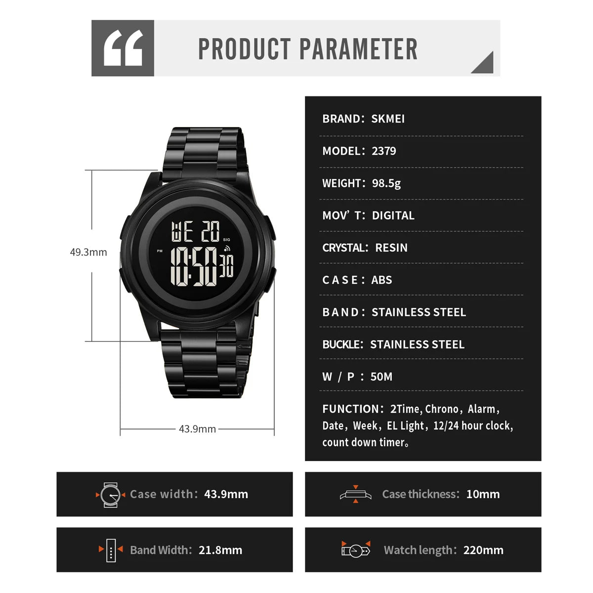 SKMEI Simple Wristwatches For Men Women Waterproof Sport Digital Stainless Steel Watch Business Electronic Watches Reloj Hombre
