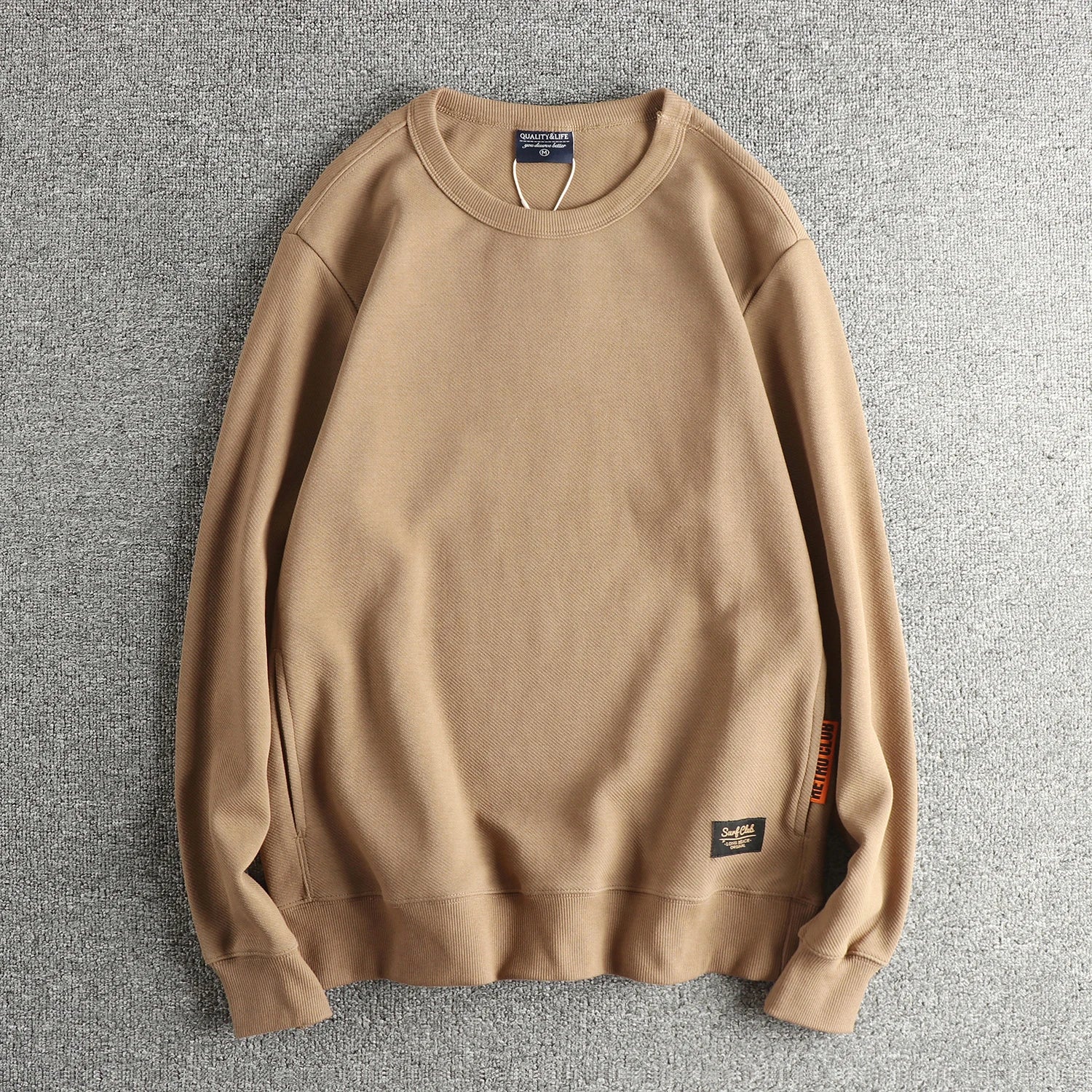 2025 Autumn New American Retro Solid Color Twill Knitted Sweatshirts Men's Fashion Washed Hoodies Casual High Quality Pullovers