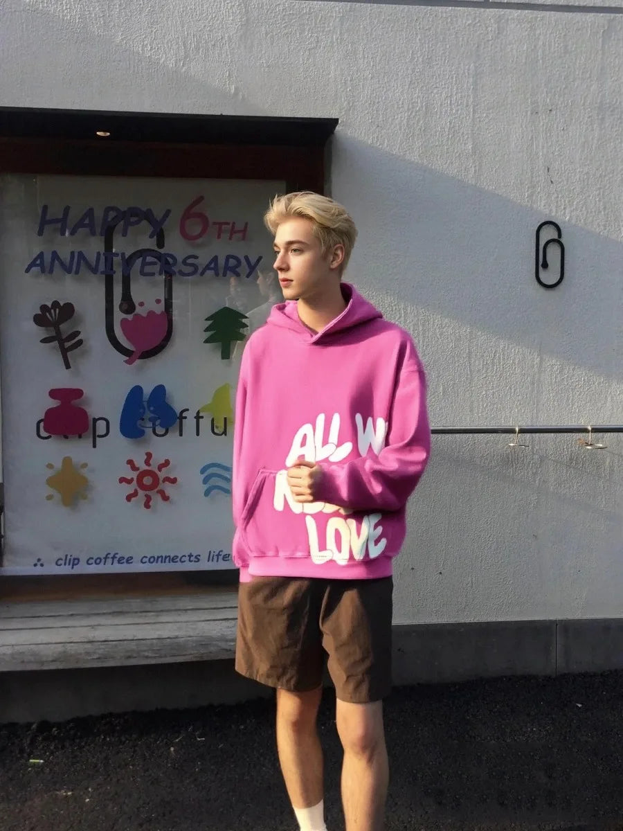 Men Washed Letter Hoodie Sweatshirts Harajuku Lazy Style Tops Fashionable Clothing
