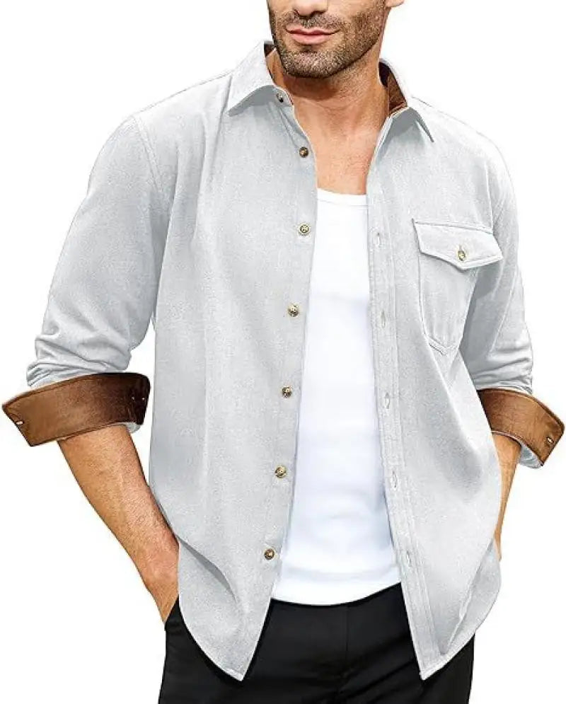 2025 Autumn and Winter New European and American Men's Youth Casual Shirt Spot Grinding