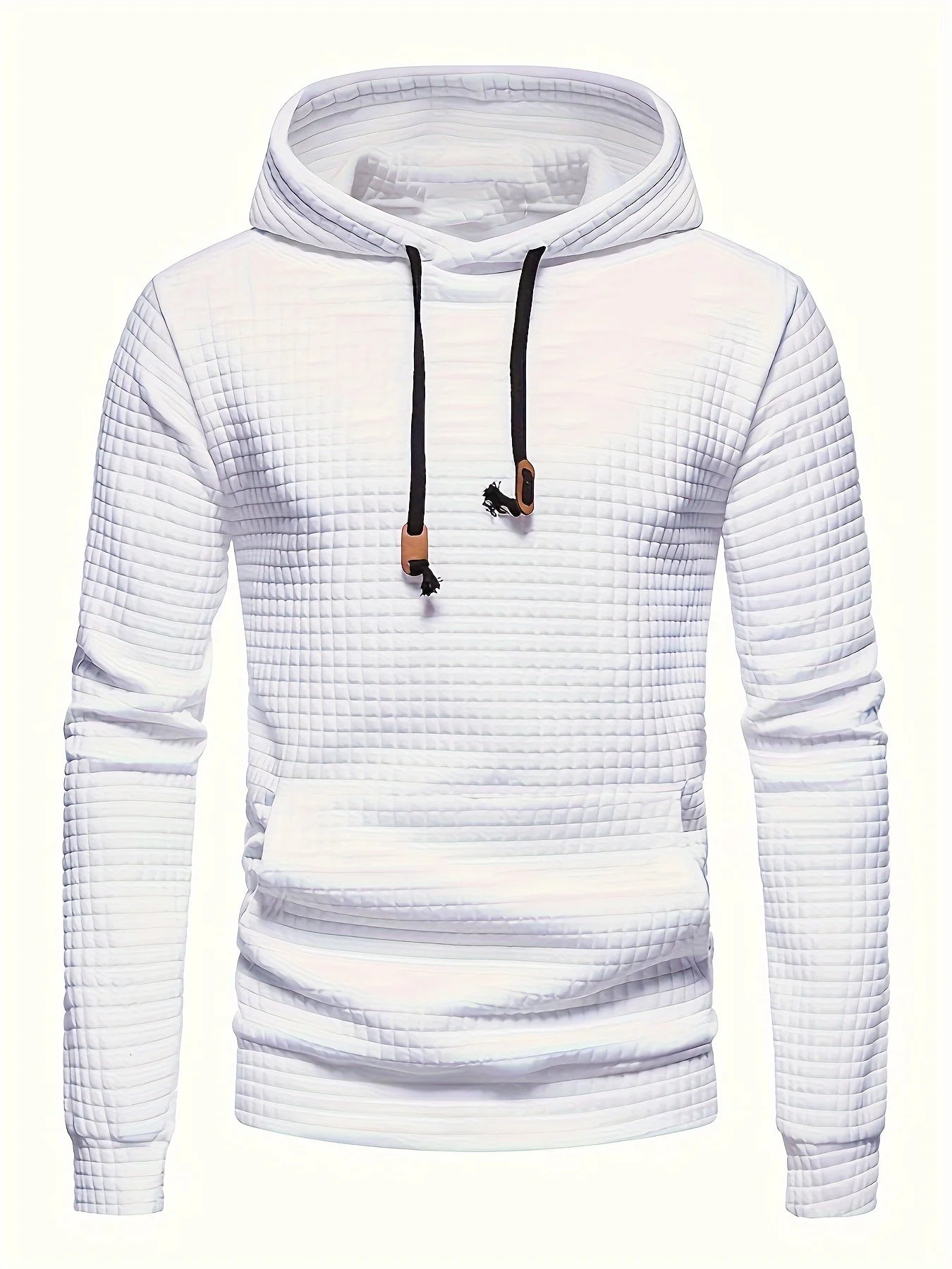Waffle Pattern Hoodie, Cool Hoodies For Men, Men's Casual Solid Pullover Hooded Sweatshirt With Kangaroo Pocket Streetwear For W