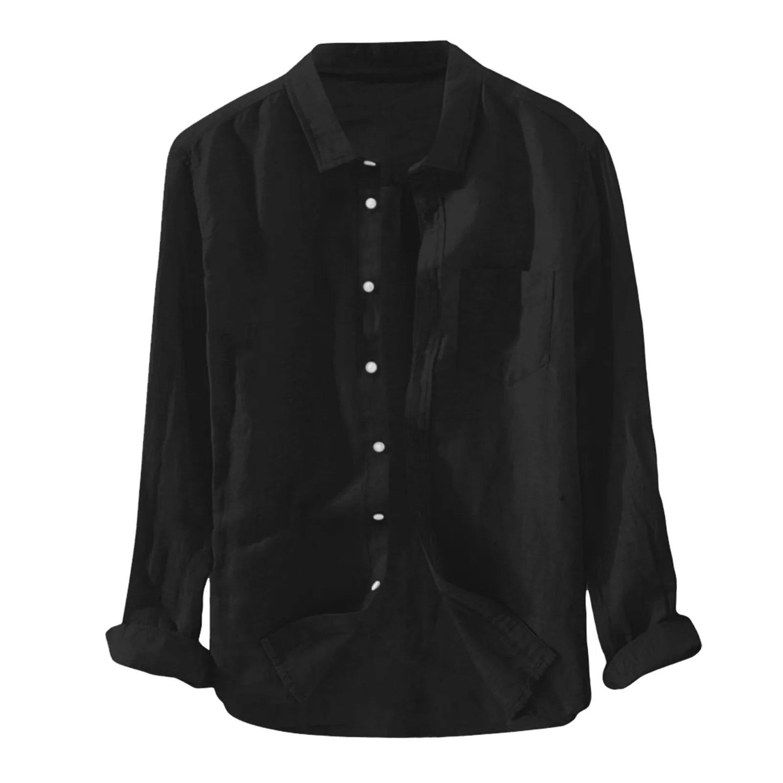 Men's Solid Baggy Button Shirts Summer Blouses for Men T Pocket Long Sleeve Linen Cotton Fashion Shirt camisas para caballero