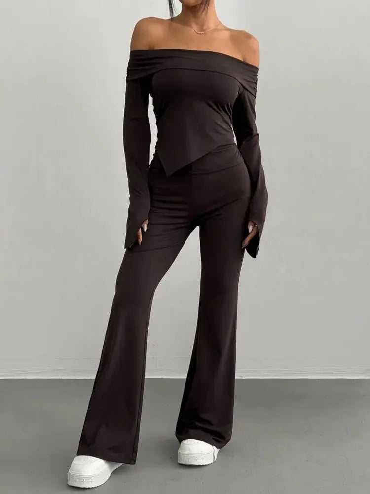 Women's Fashion Solid Set Casual Long Sleeve Top Two-piece Set New Spring Autumn Elegant Holiday Party Two Piece Outfits Woman