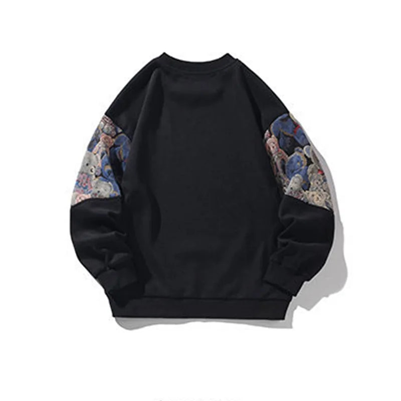 Men s Spring Autumn Loose Pullover Long Sleeve Crewneck Bear Embroidery Casual Sweatshirt