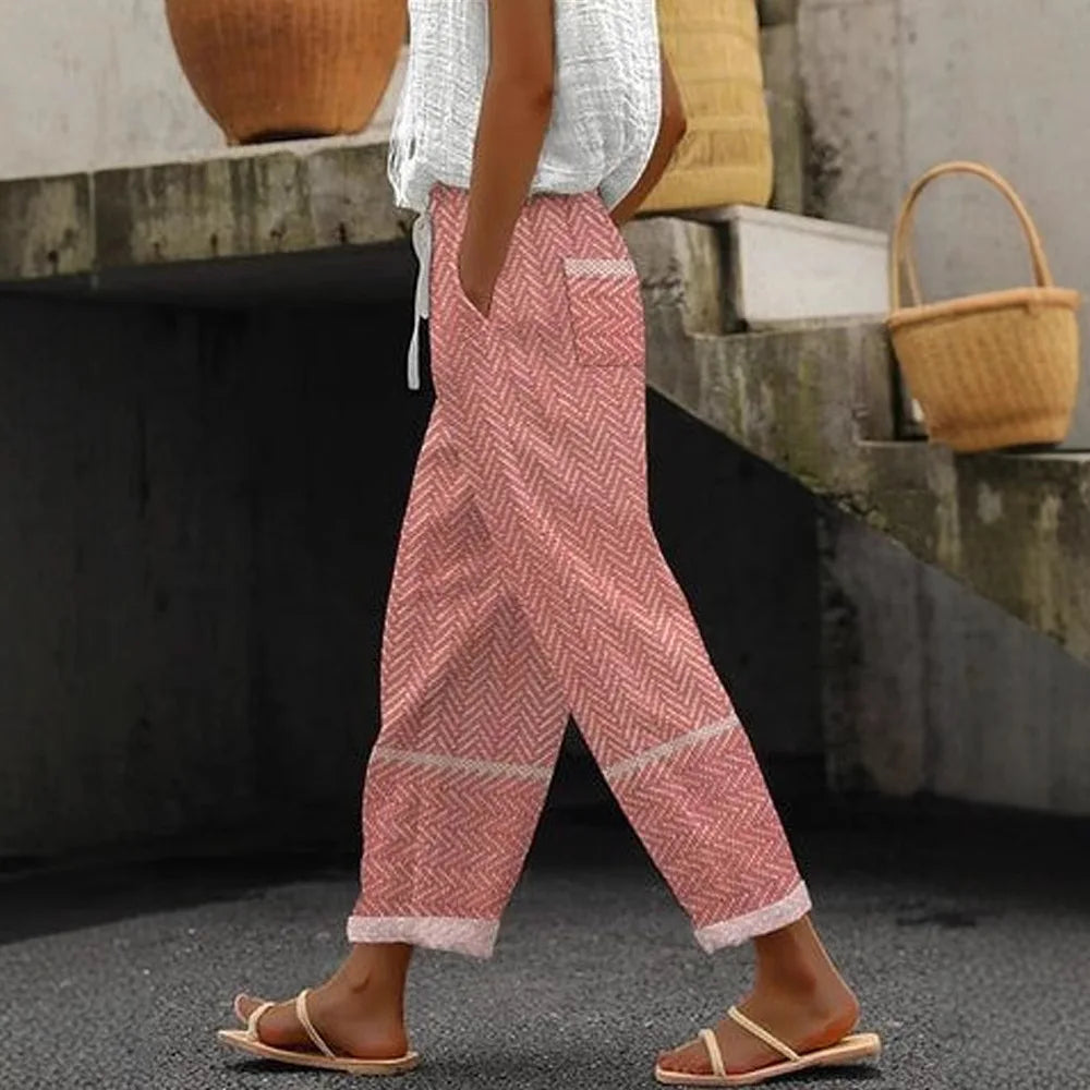 2025 New Women's Trousers Vertical Striped Drawstring Elastic Waist Pocket Fashion Street Versatile Casual Pants