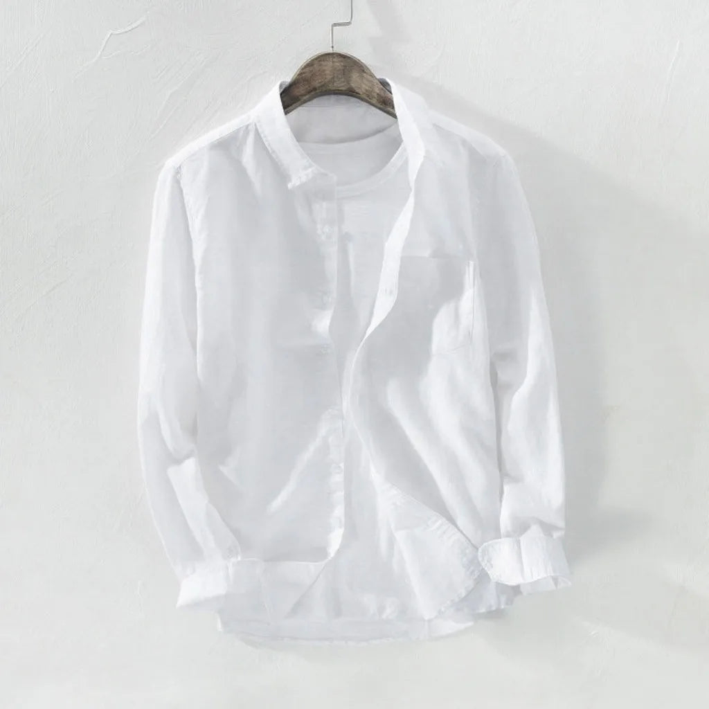 Men's Solid Baggy Button Shirts Summer Blouses for Men T Pocket Long Sleeve Linen Cotton Fashion Shirt camisas para caballero