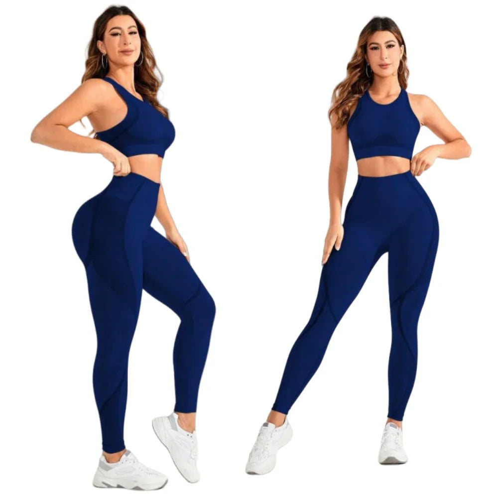 Women’s Seamless Yoga Set – Beautiful Back Sports Bra & High Waisted Leggings, Super Stretch Breathable Gym Workout Outfit