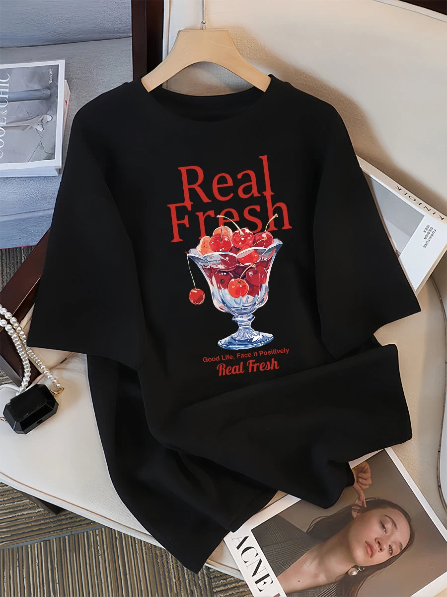 Women T-Shirt Cotton Summer The Cat That Always Wants To Sleep Pattern Prints T Shirt O-Neck Soft Loose Tops Basic Woman Clothes