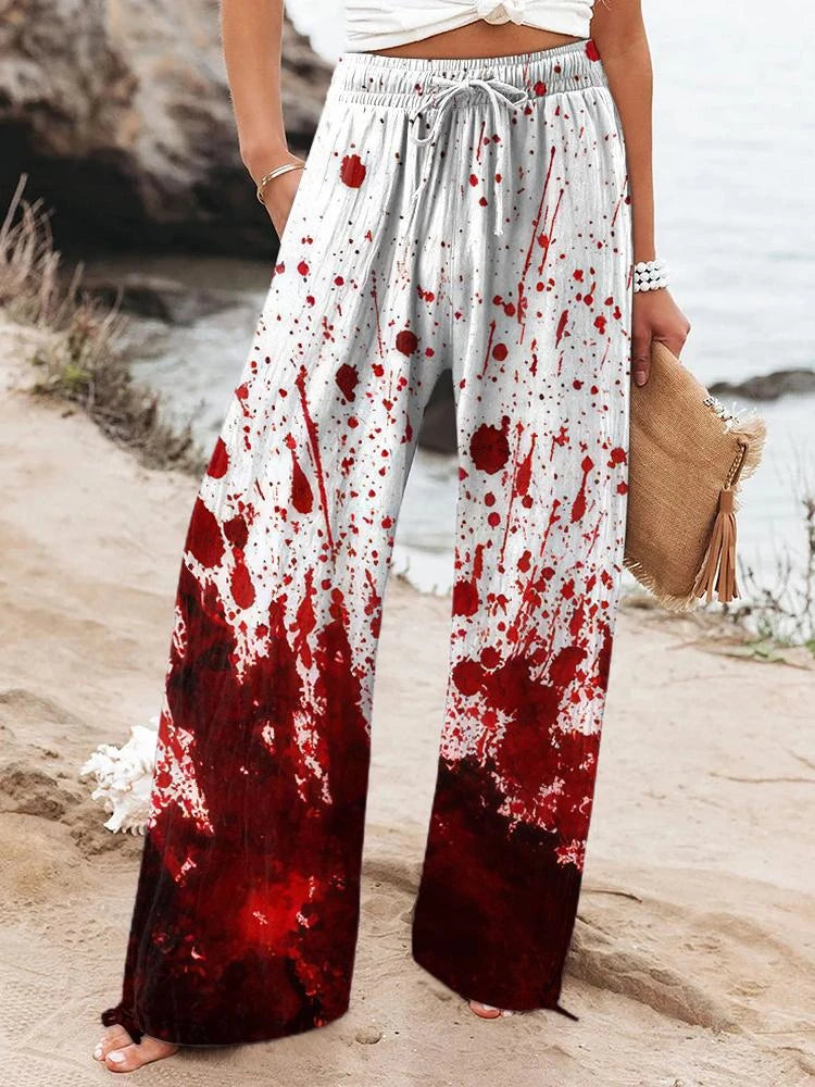 Outdoor Beach Resort Style Collection Women's Floral Print Wide-Leg Pants Relaxed Drawstring Design Casual Comfort Trousers
