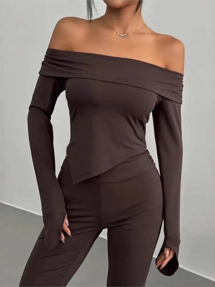 Women's Fashion Solid Set Casual Long Sleeve Top Two-piece Set New Spring Autumn Elegant Holiday Party Two Piece Outfits Woman