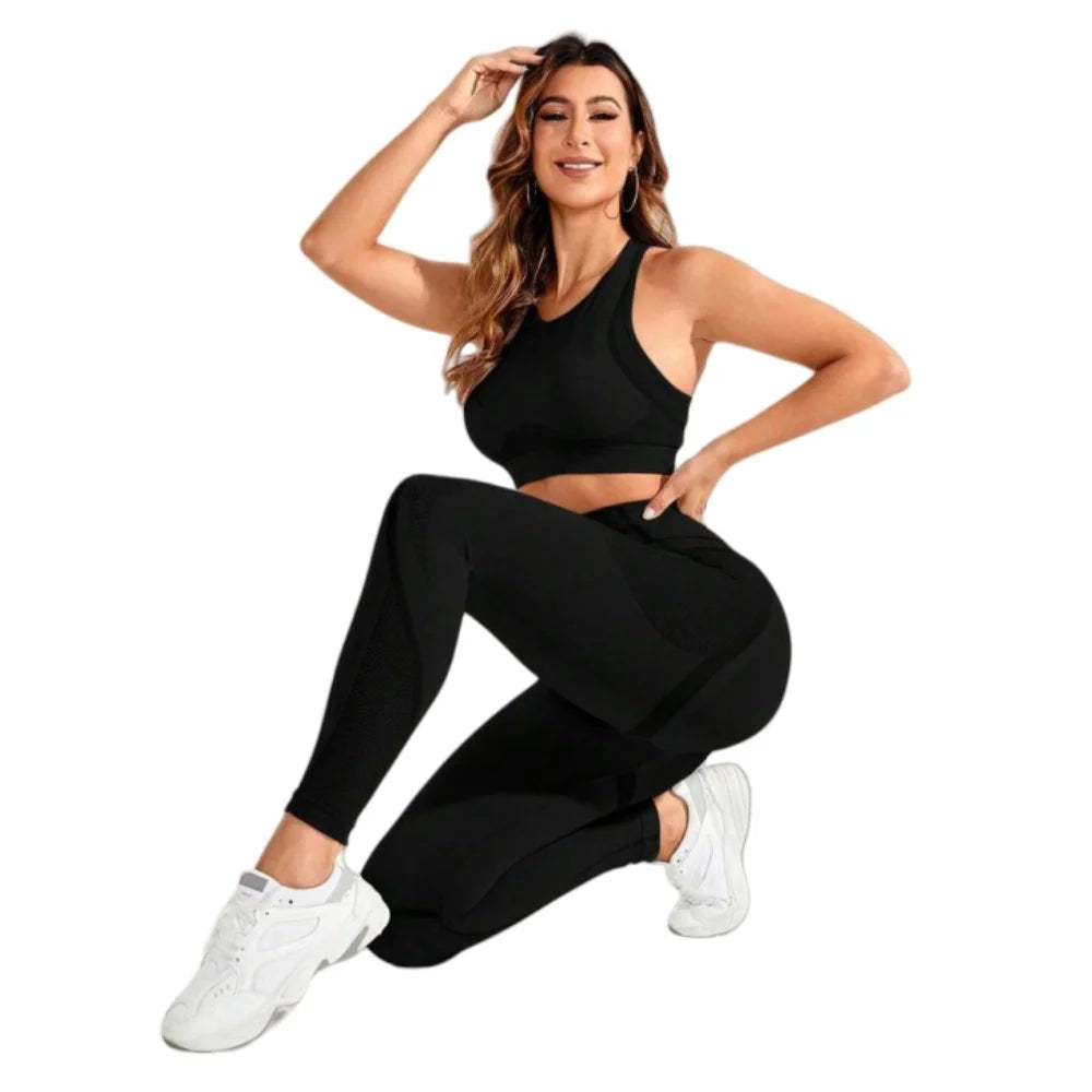 Women’s Seamless Yoga Set – Beautiful Back Sports Bra & High Waisted Leggings, Super Stretch Breathable Gym Workout Outfit
